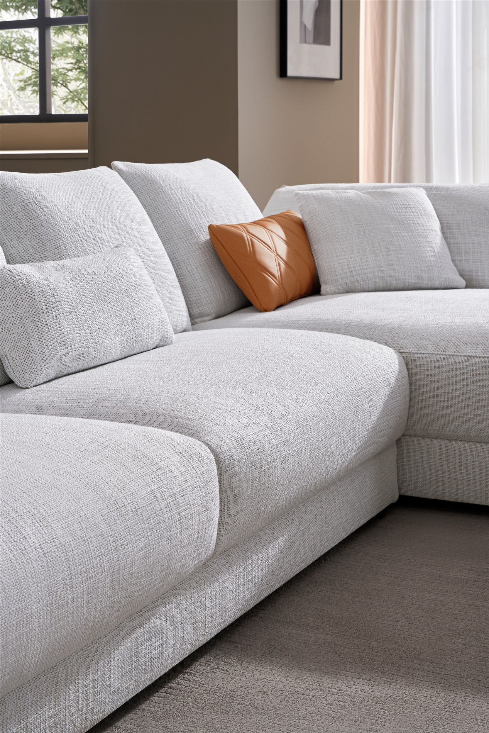 S390 Fabric Sectional Sofa with Right Facing Chaise & Storage Arm