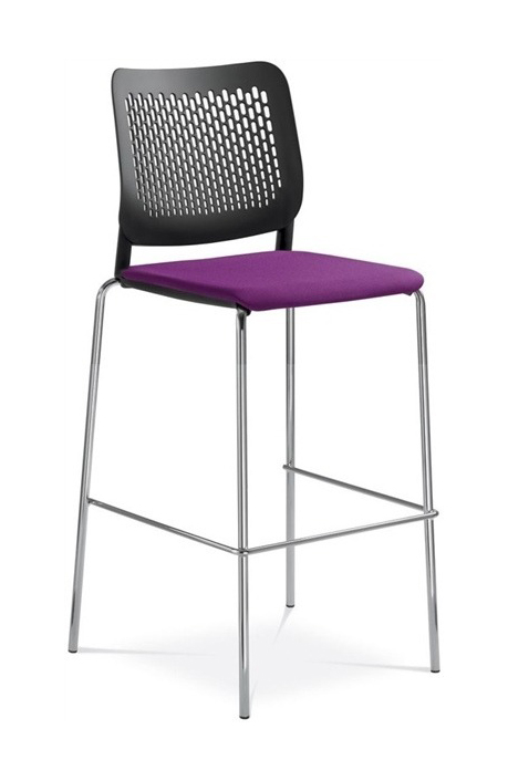 Wait High Armless Chair, Plastic Back, Upholstered Seat, 4-leg Base