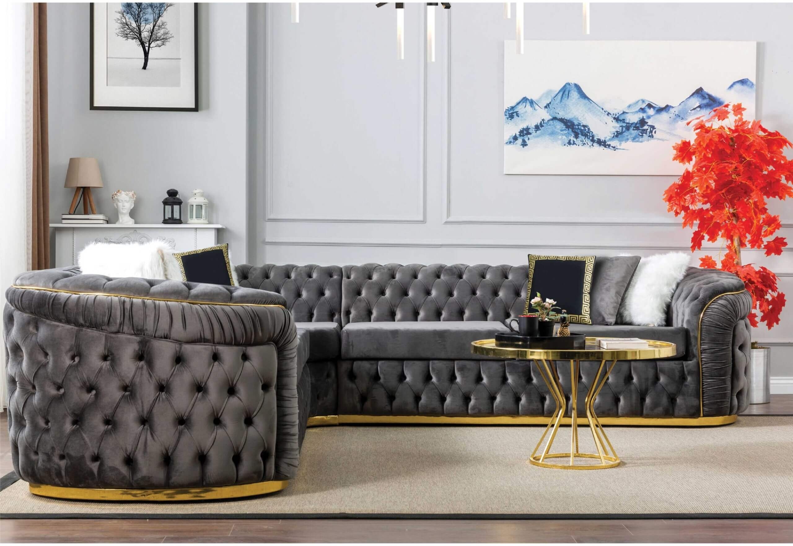 Washington Tufted Velvet L-Shape Sectional Sofa