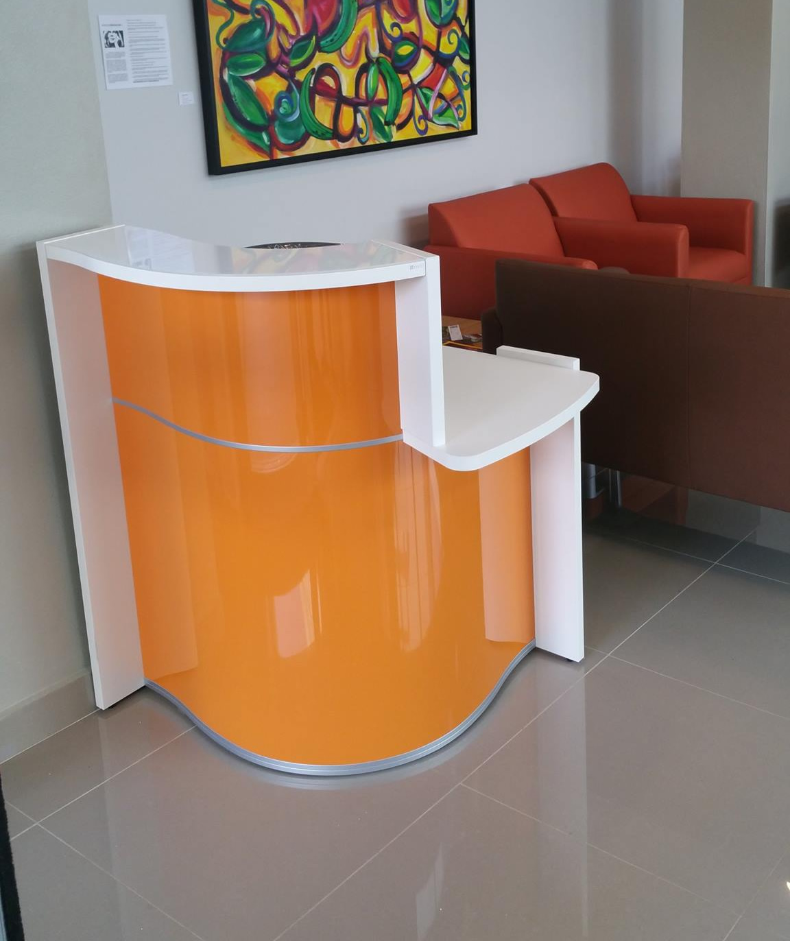WAVE Small Reception Desk, Left-Handed Counter, High Gloss Orange by MDD