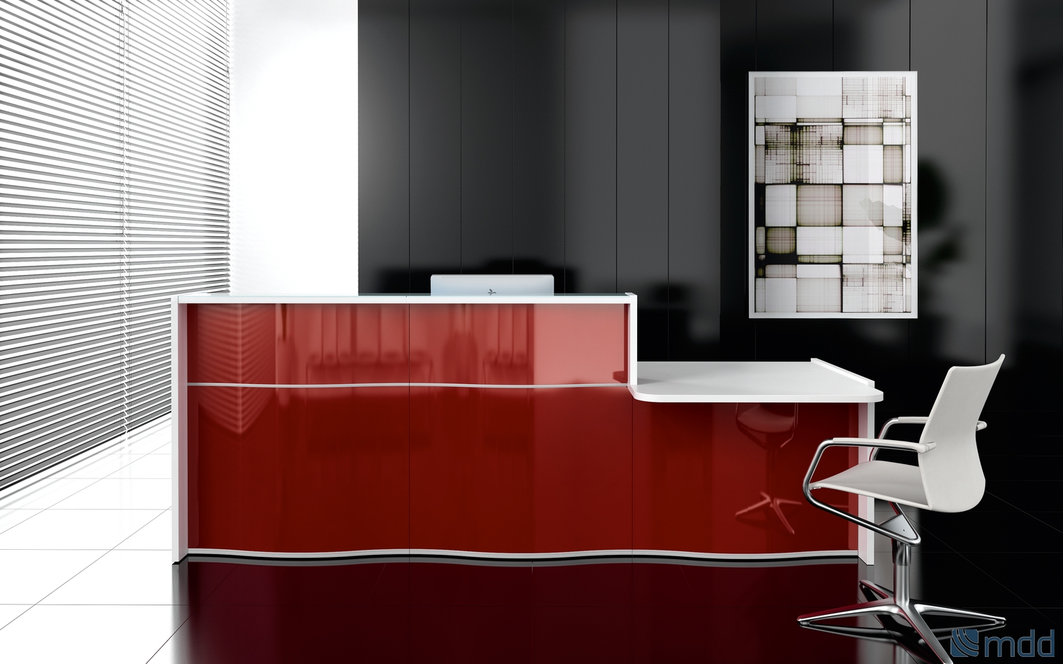 Wave 99" Straight Reception Desk in Red matt