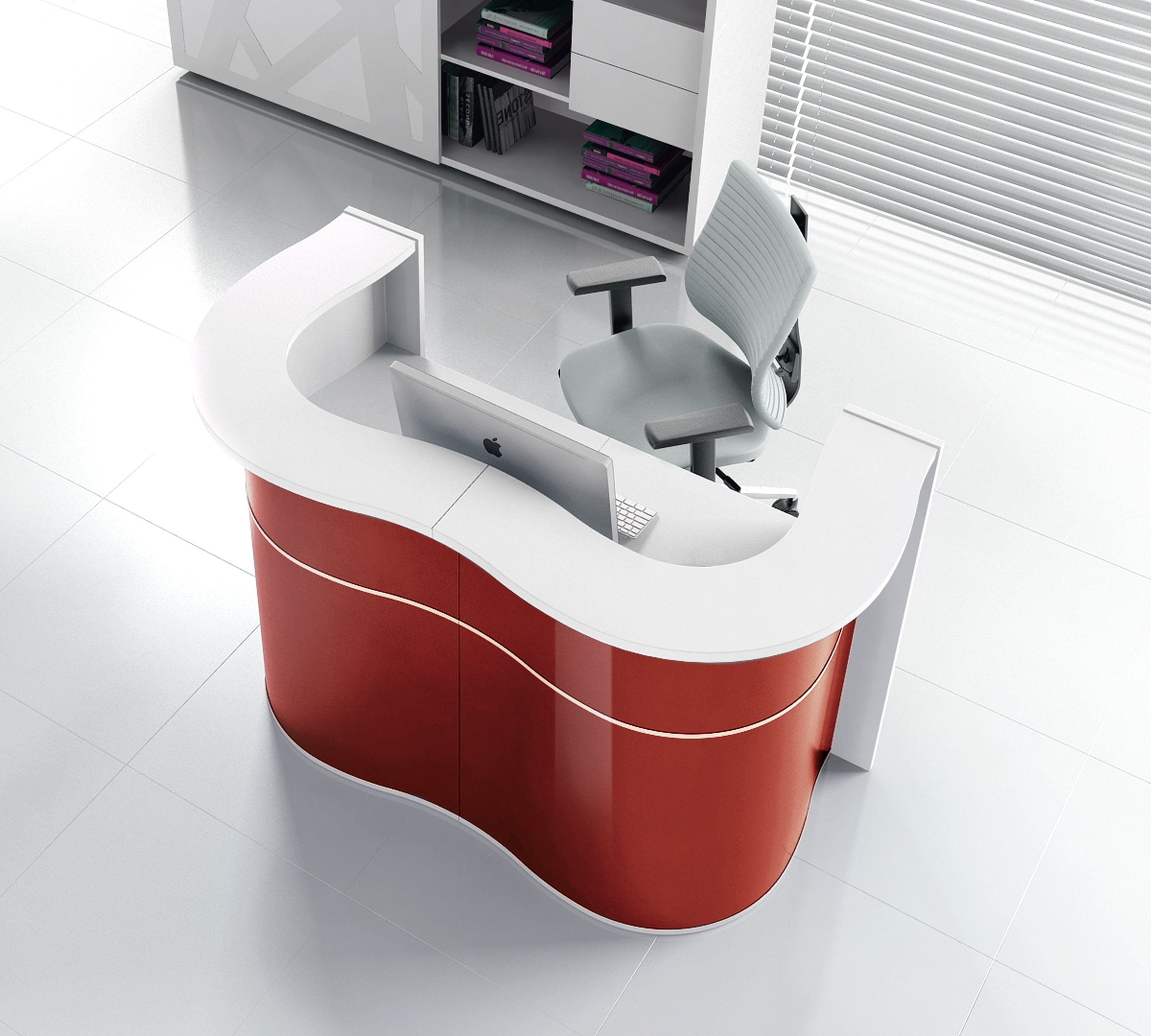 MDD Wave Customizable Reception Desk in White And Red