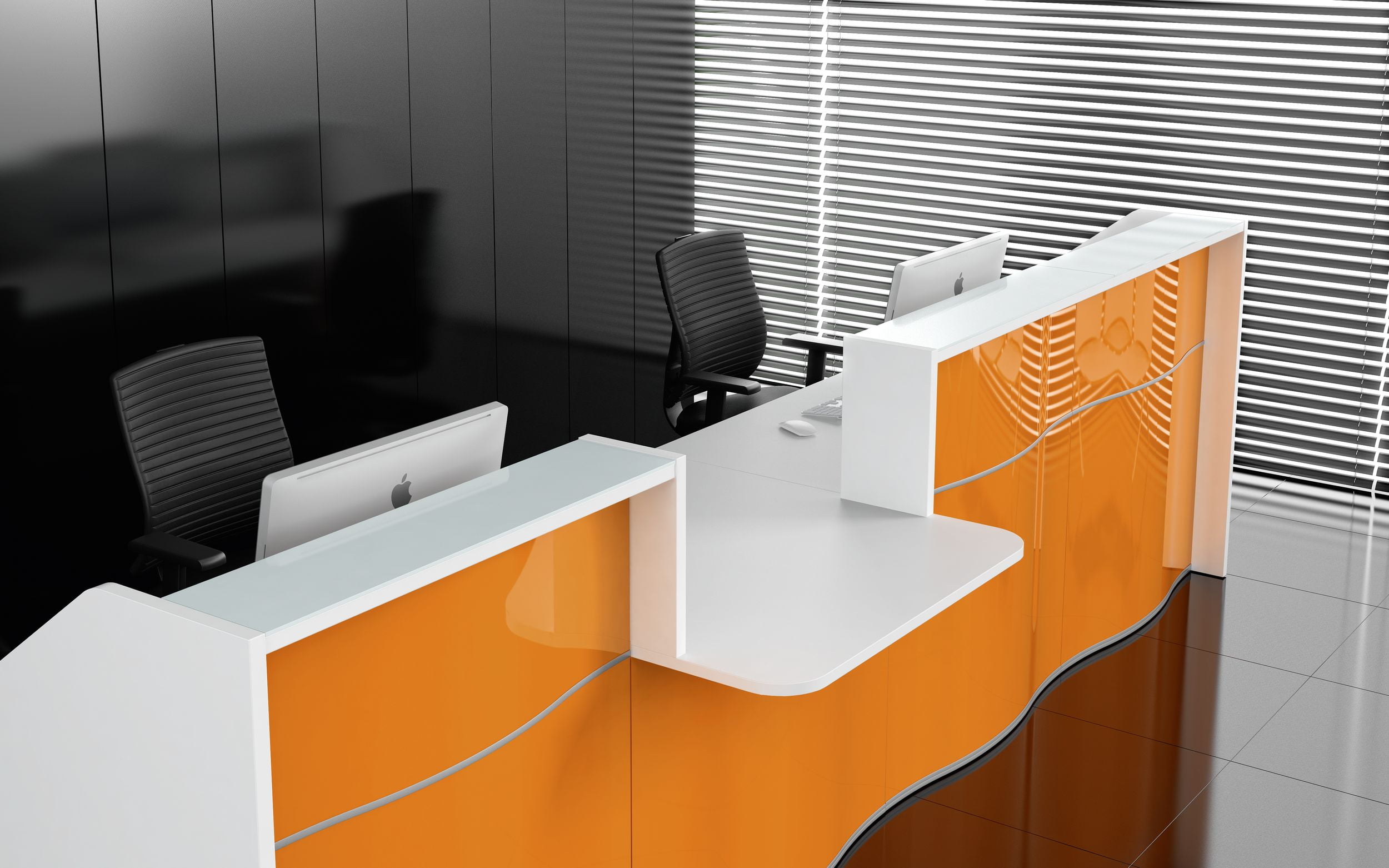 MDD Wave Customizable Reception Desk in White And Orange
