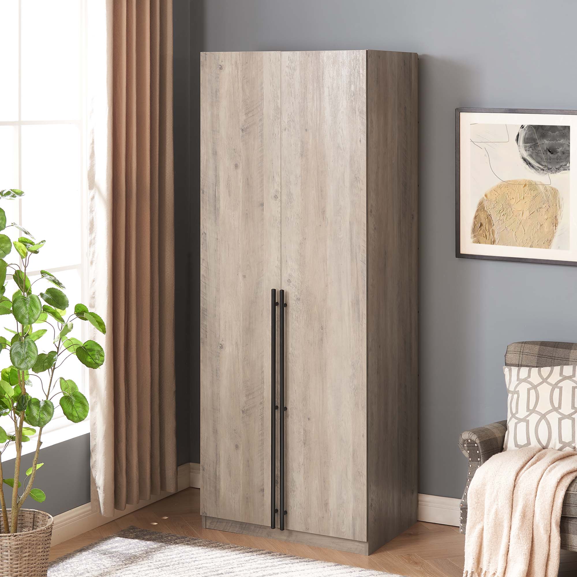 Lee Freestanding Wardrobe Closet 1.0 w/4 Shelves & 2 Drawers 