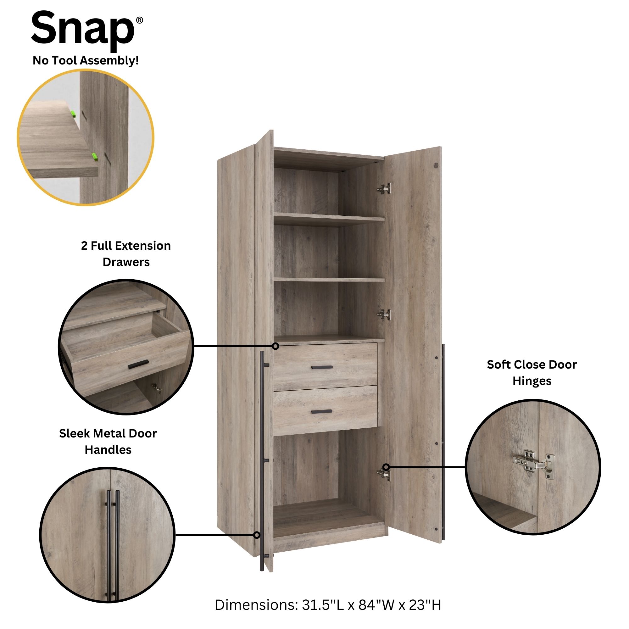 Lee Freestanding Wardrobe Closet 1.0 w/4 Shelves & 2 Drawers 
