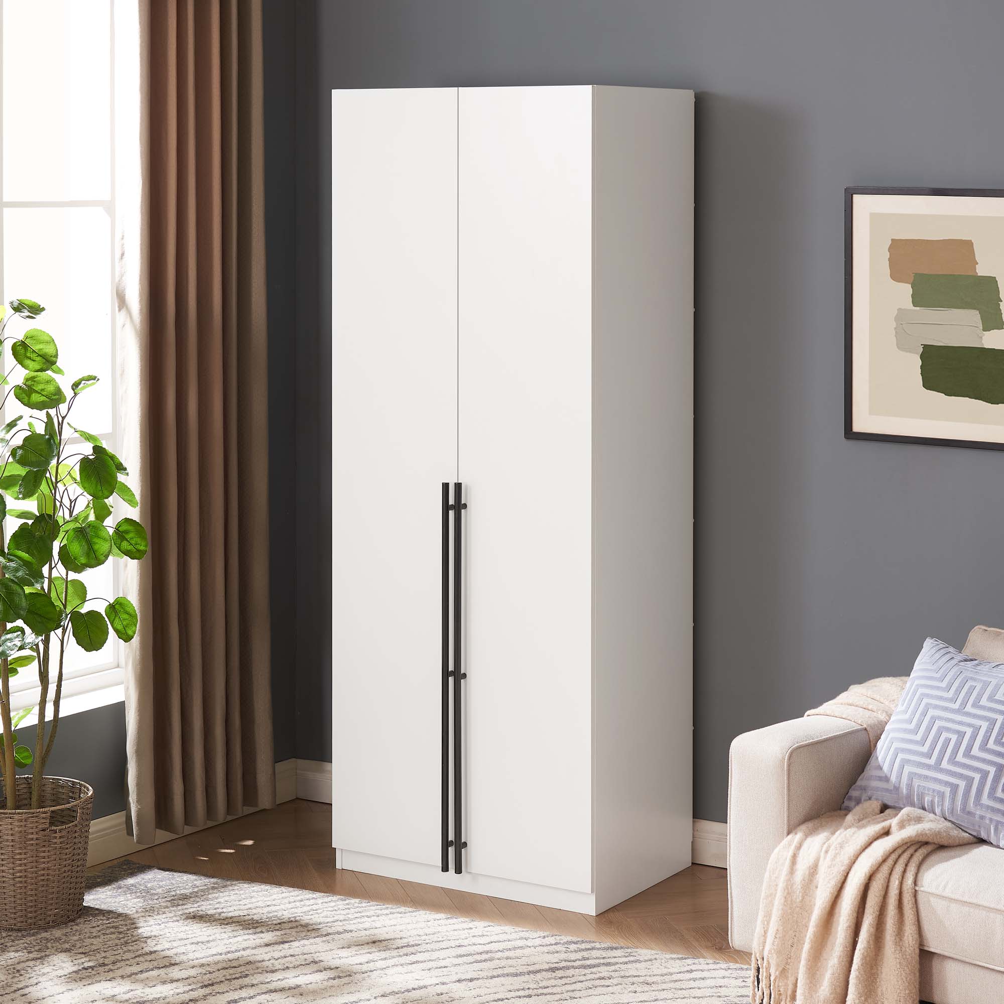 Lee Freestanding Wardrobe Closet 1.0 w/4 Shelves & 2 Drawers 