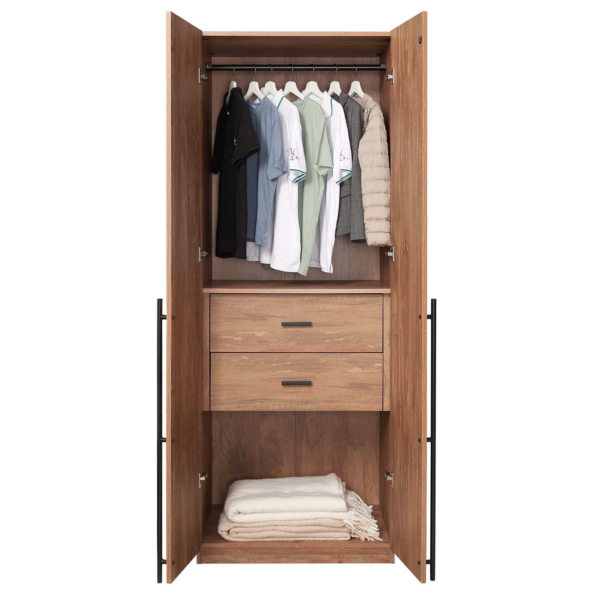 Lee Freestanding Wardrobe Closet 2.0 w/1 Hanging Rod, 1 Shelf & 2 Drawers 
