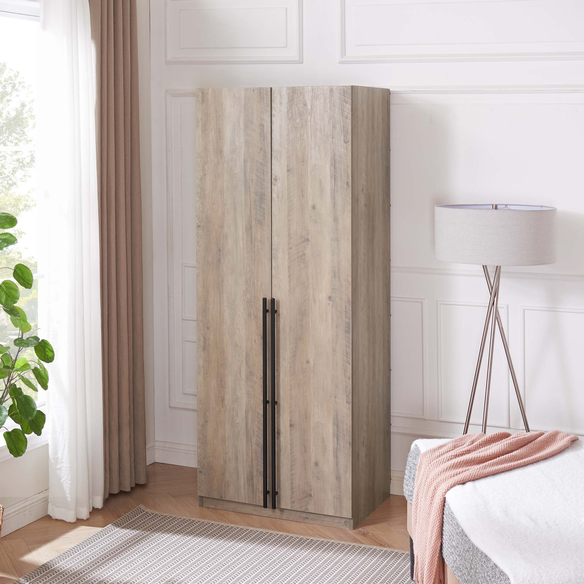Lee Freestanding Wardrobe Closet 2.0 w/1 Hanging Rod, 1 Shelf & 2 Drawers 