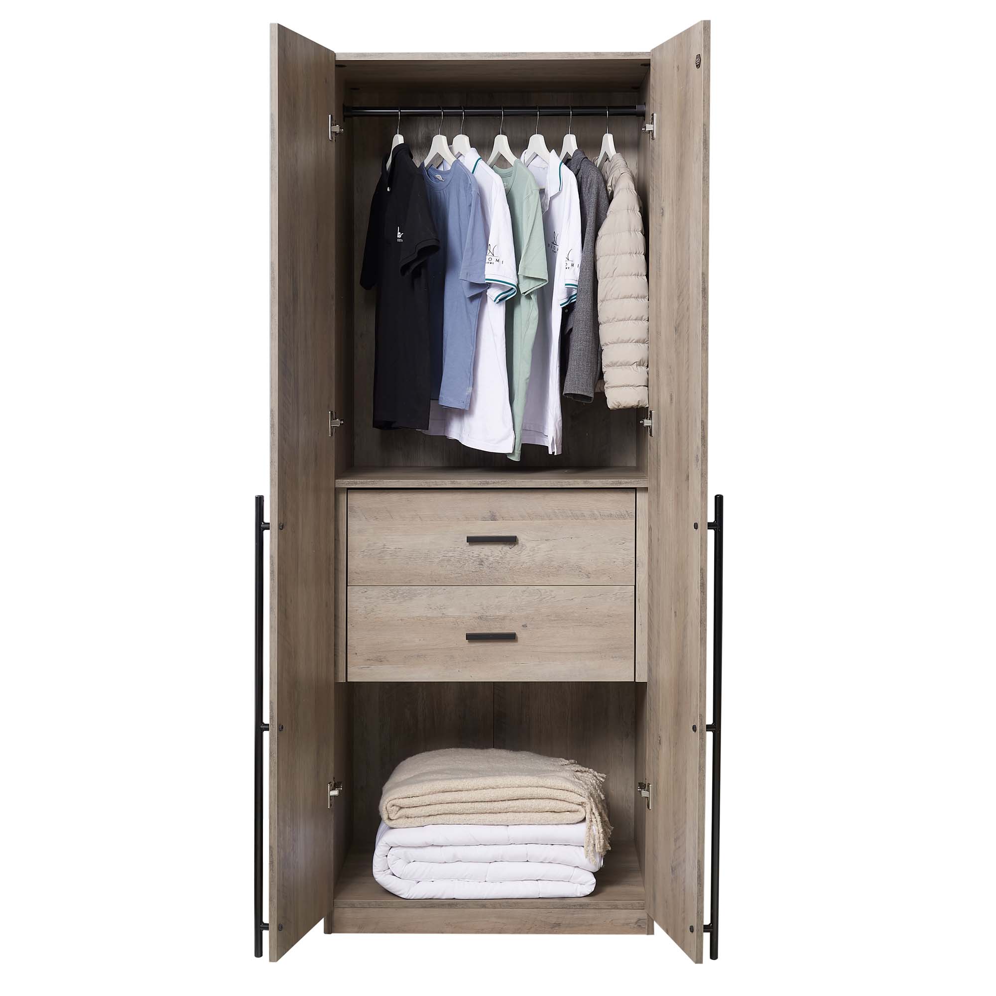 Lee Freestanding Wardrobe Closet 2.0 w/1 Hanging Rod, 1 Shelf & 2 Drawers 