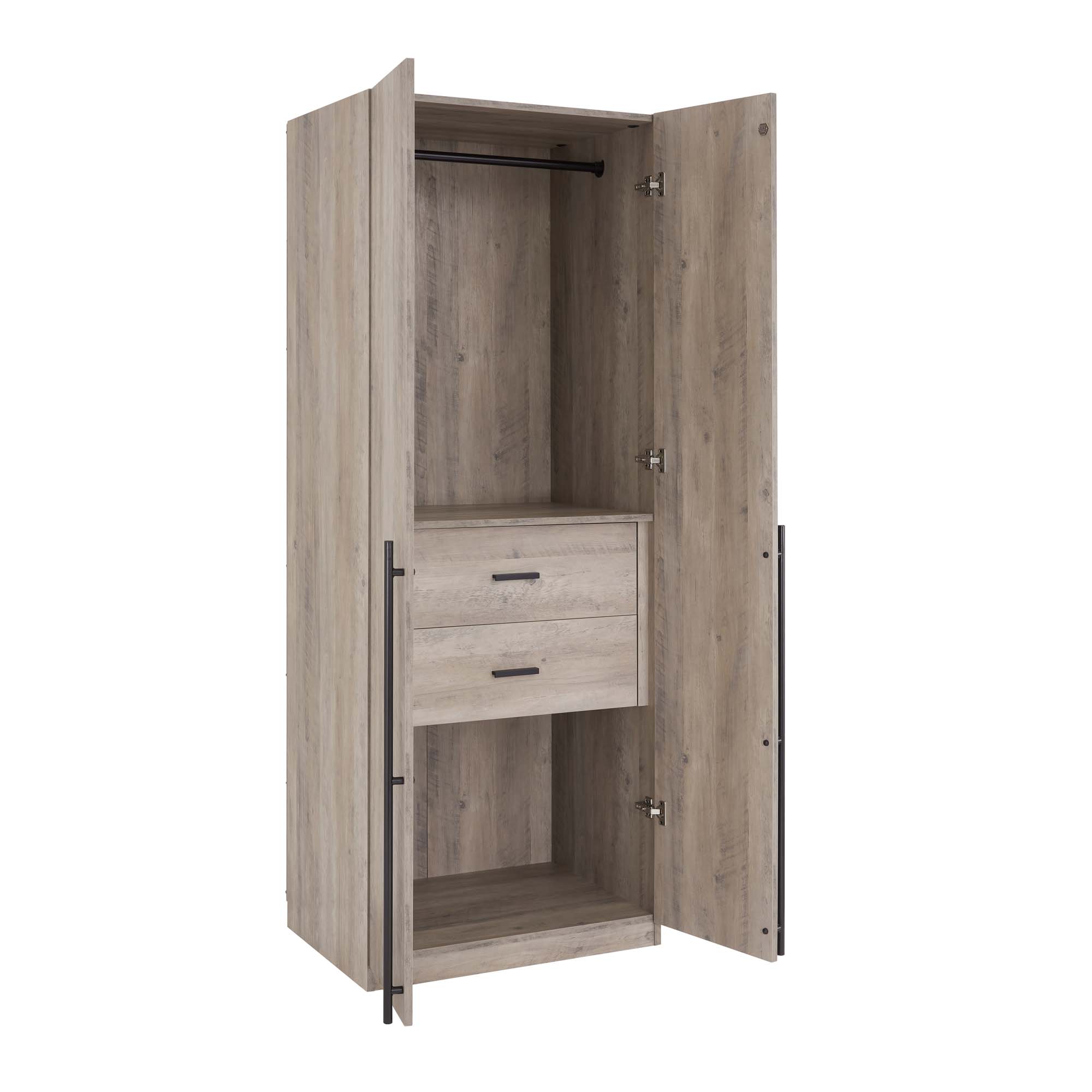 Lee Freestanding Wardrobe Closet 2.0 w/1 Hanging Rod, 1 Shelf & 2 Drawers 