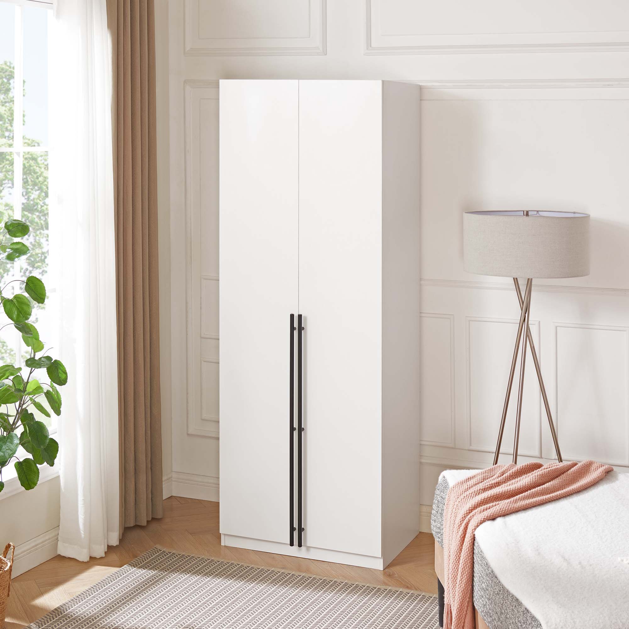 Lee Freestanding Wardrobe Closet 2.0 w/1 Hanging Rod, 1 Shelf & 2 Drawers 
