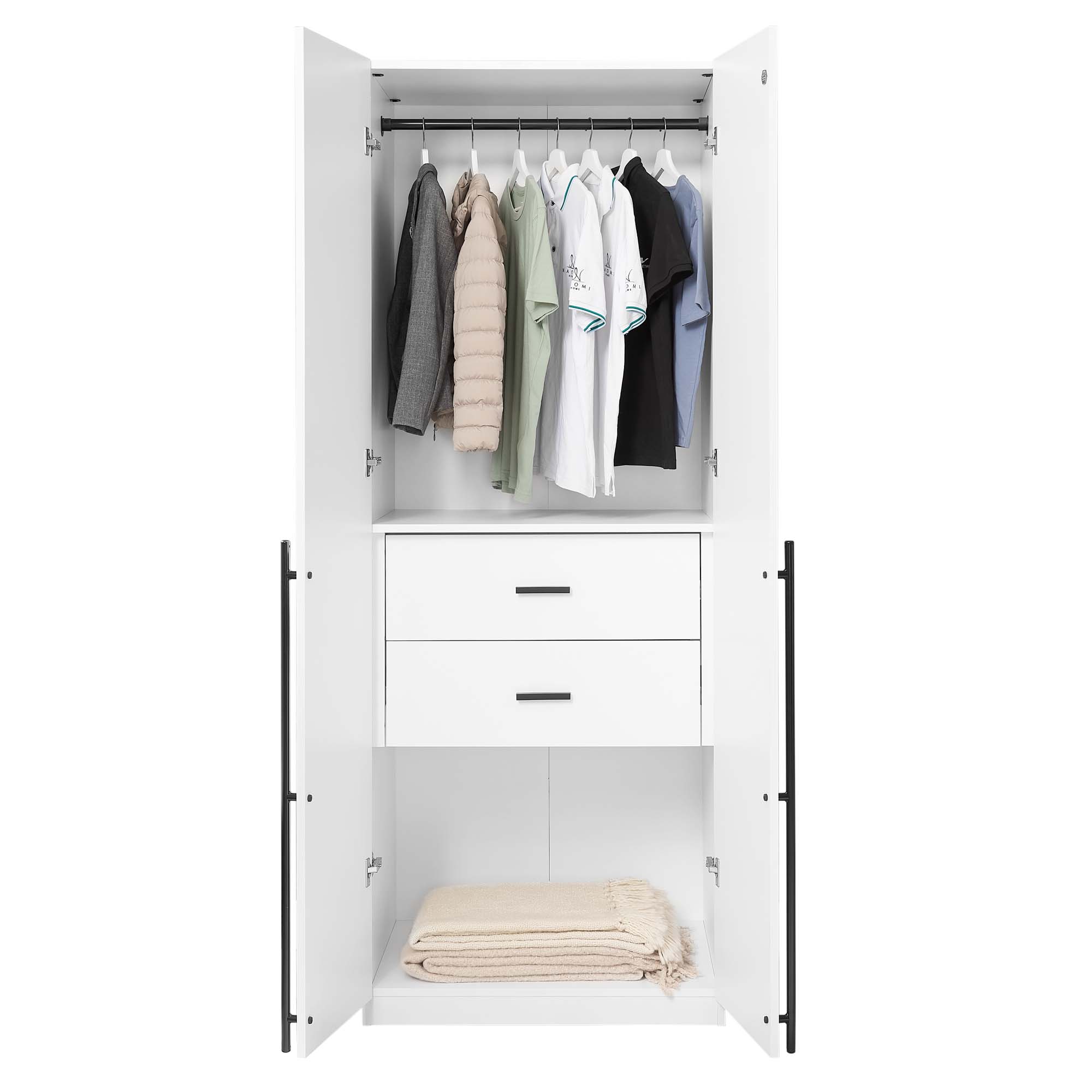 Lee Freestanding Wardrobe Closet 2.0 w/1 Hanging Rod, 1 Shelf & 2 Drawers 