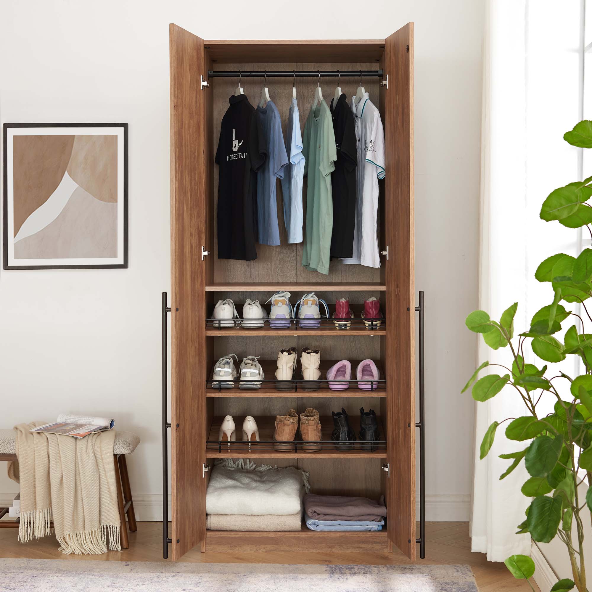 Lee Freestanding Wardrobe Closet 3.0 w/1 Hanging Rod, 3 Shoe Shelves & 1 Basic Shelf 