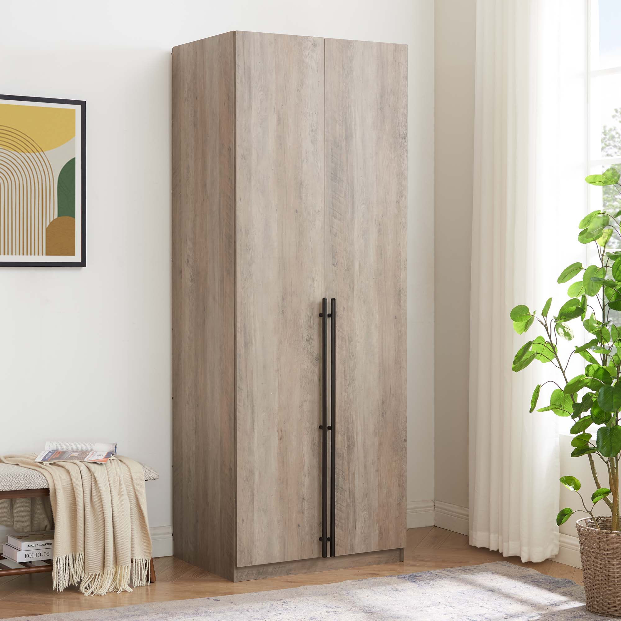 Lee Freestanding Wardrobe Closet 3.0 w/1 Hanging Rod, 3 Shoe Shelves & 1 Basic Shelf 
