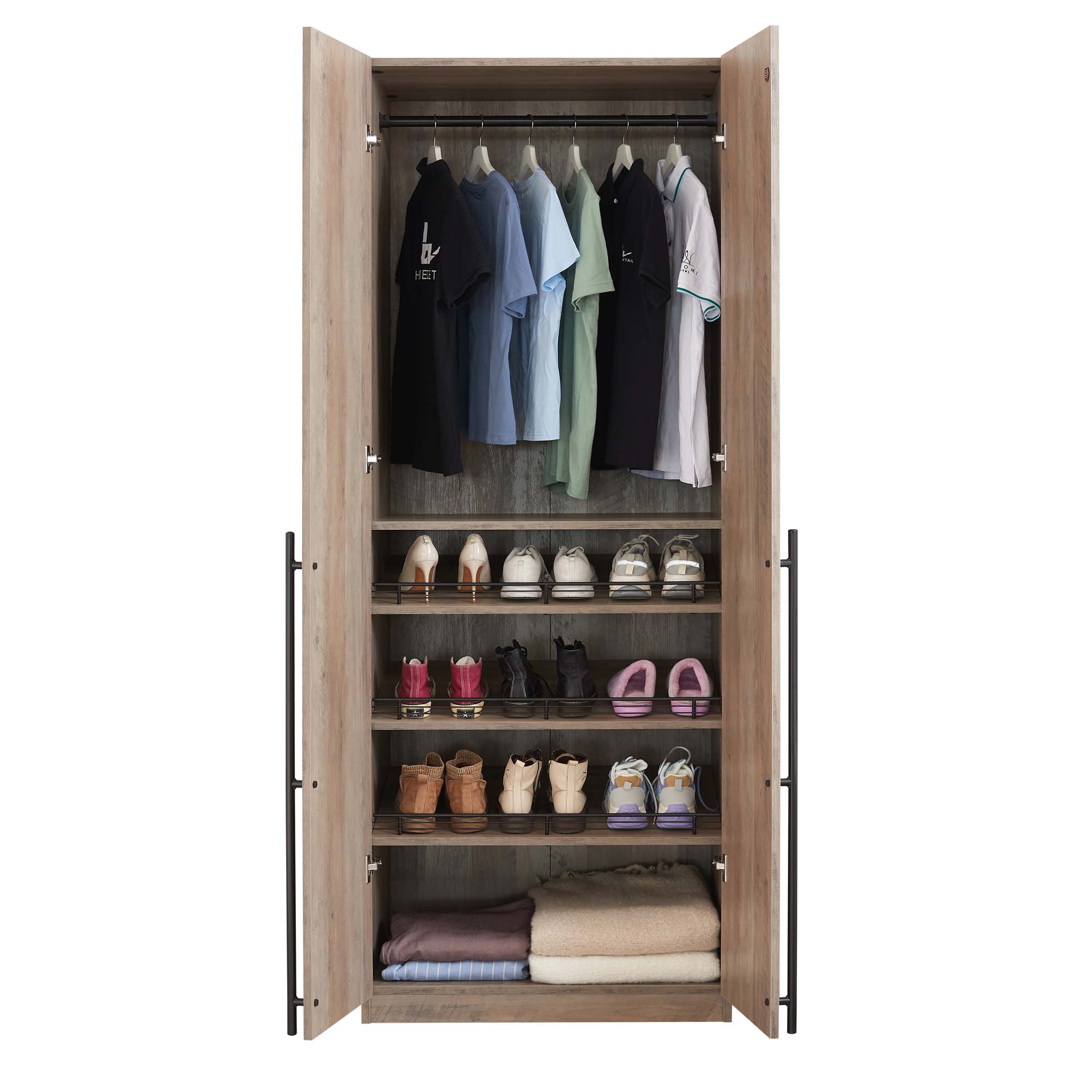 Lee Freestanding Wardrobe Closet 3.0 w/1 Hanging Rod, 3 Shoe Shelves & 1 Basic Shelf 