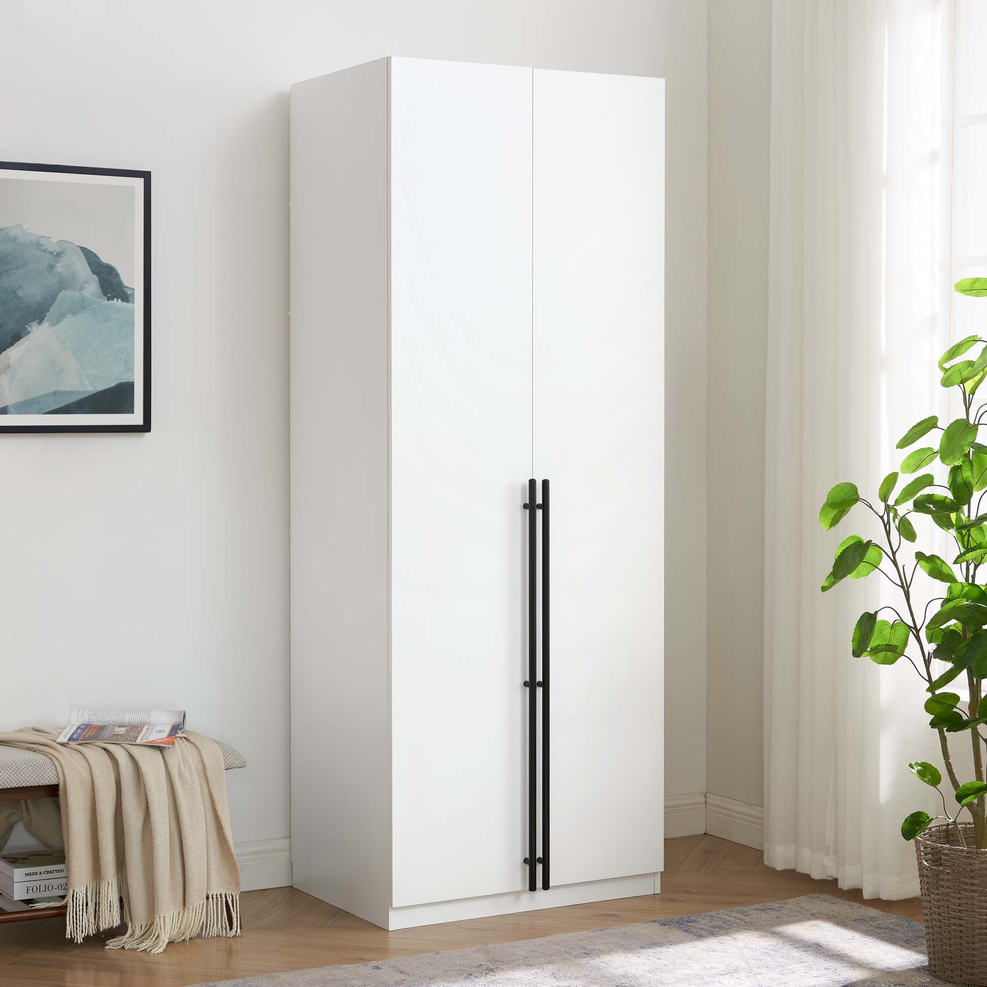 Lee Freestanding Wardrobe Closet 3.0 w/1 Hanging Rod, 3 Shoe Shelves & 1 Basic Shelf 