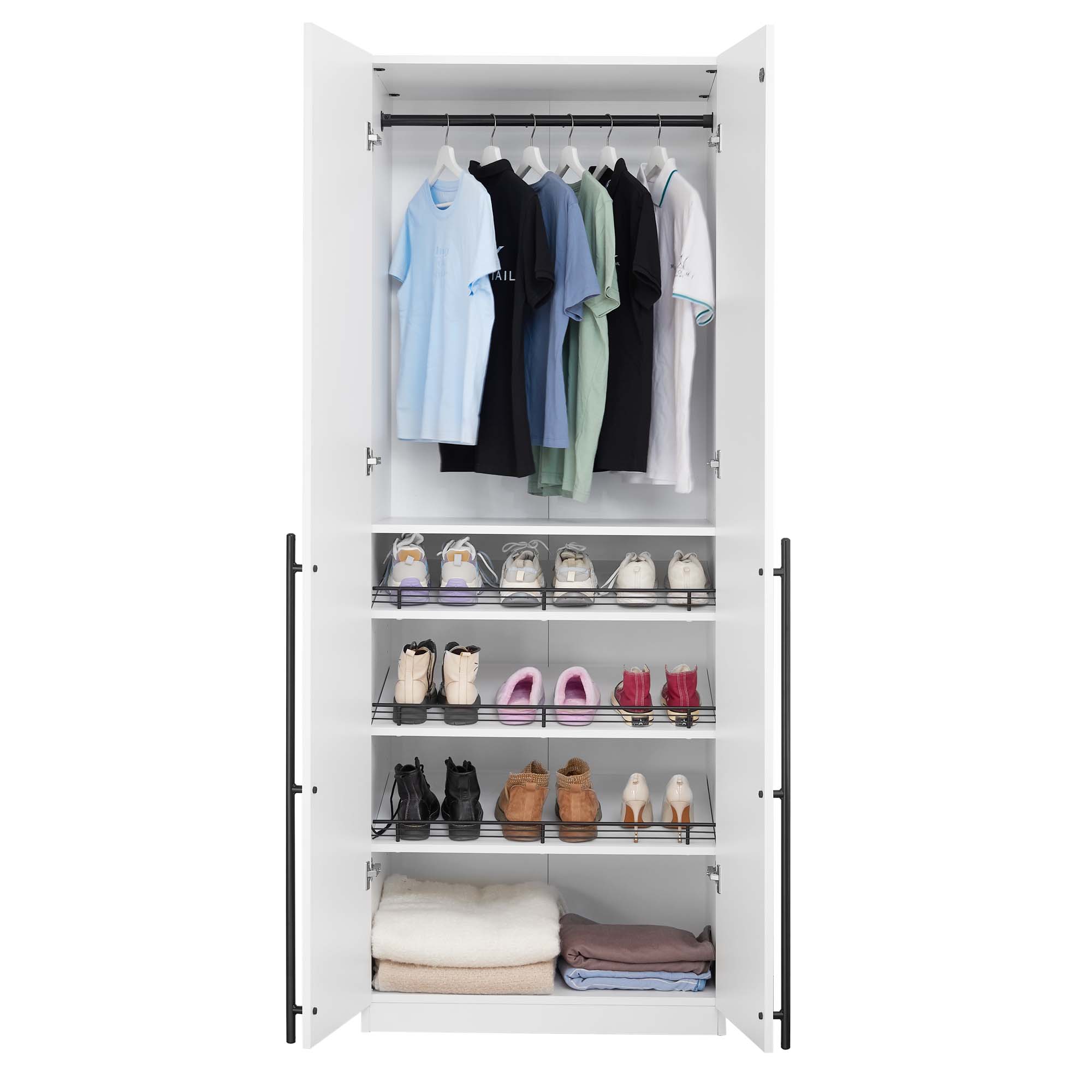 Lee Freestanding Wardrobe Closet 3.0 w/1 Hanging Rod, 3 Shoe Shelves & 1 Basic Shelf 