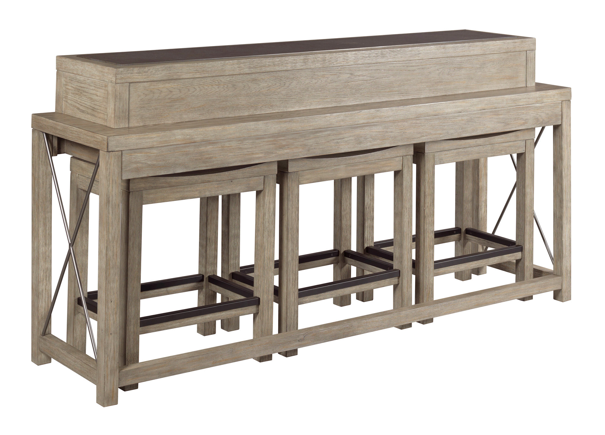 West End Rectangular Bluestone/Wood Bar Console w/3 Stools