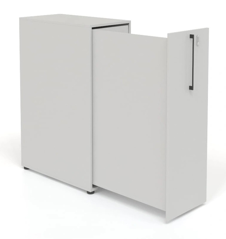 Boxi D32.3" Office Lockable Storage Tower w/1 Shelf, 2 Metal Shelves & 2 Small Drawers, Left Hand