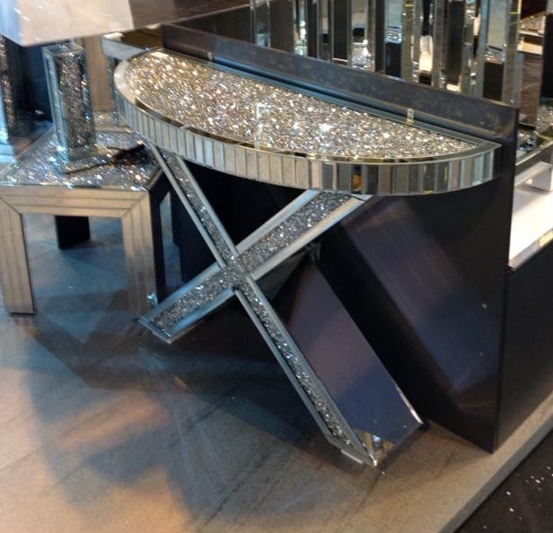 SM X Base Half Moon Mirrored Console Table