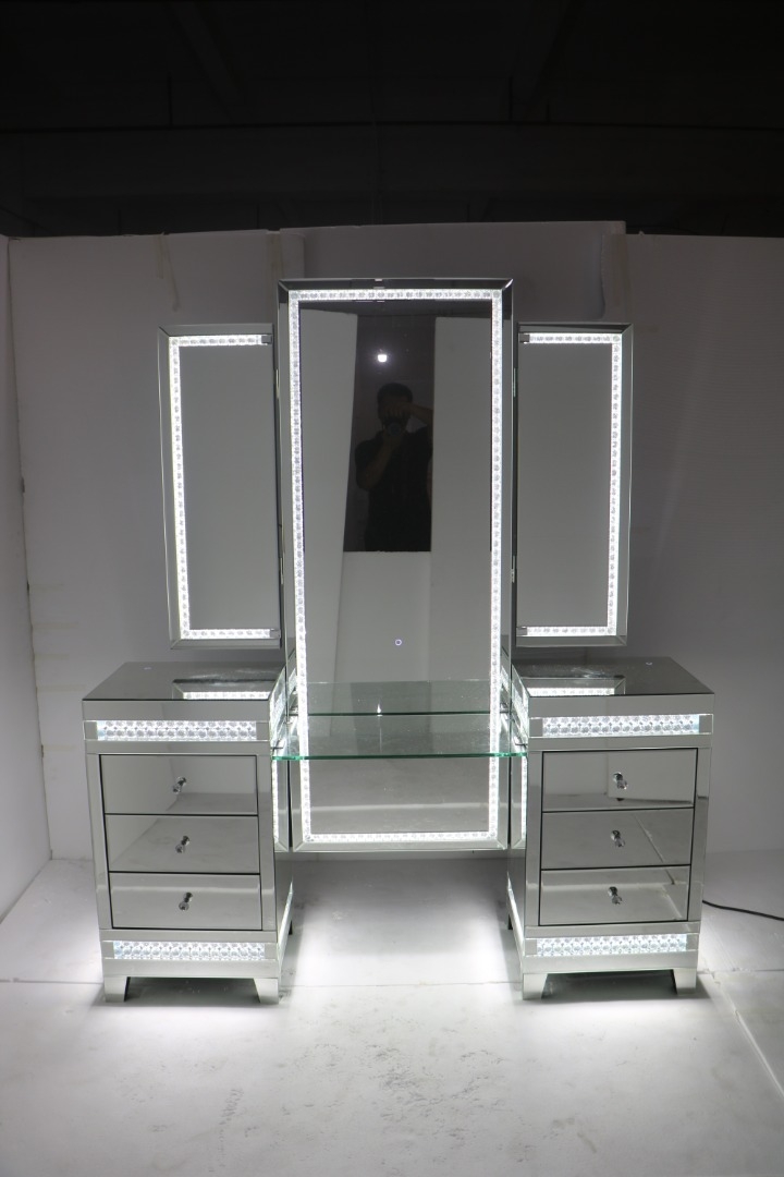 SM 6 Drawer Vanity Desk w/Mirror & LED Lighting