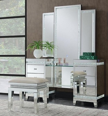 SM 6 Drawer Vanity Desk w/Mirror & LED Lighting