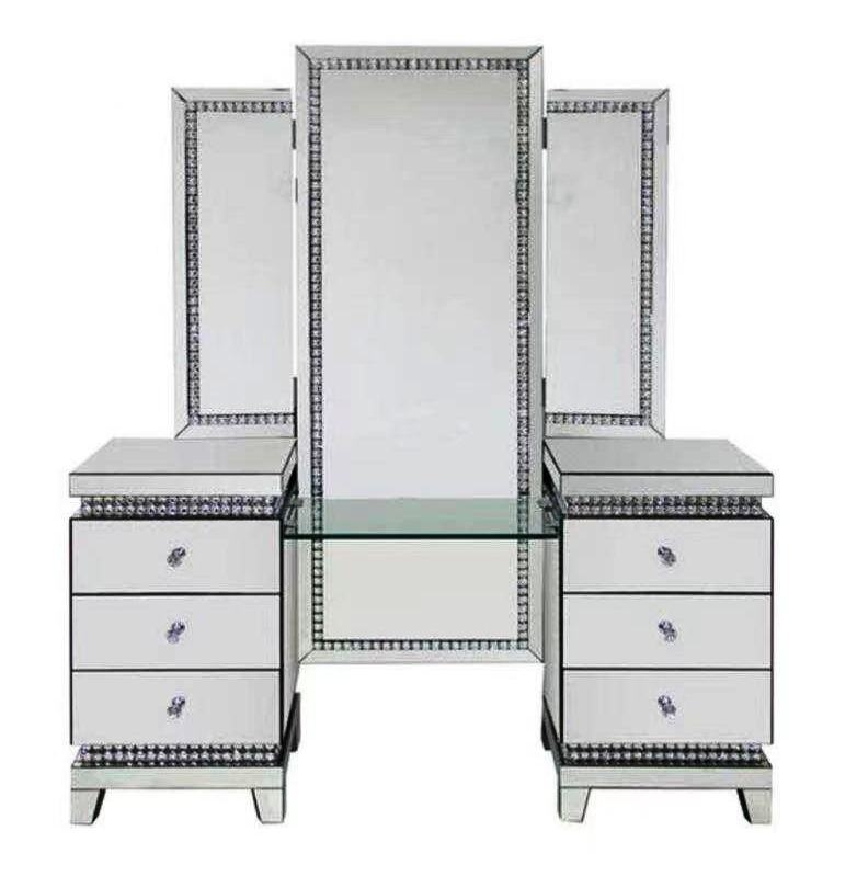 Cnc Industrial 6 Drawer Vanity Desk w/Mirror & LED Lighting Cnc Industrial 6 Drawer Vanity Desk w/Mirror & LED Lighting