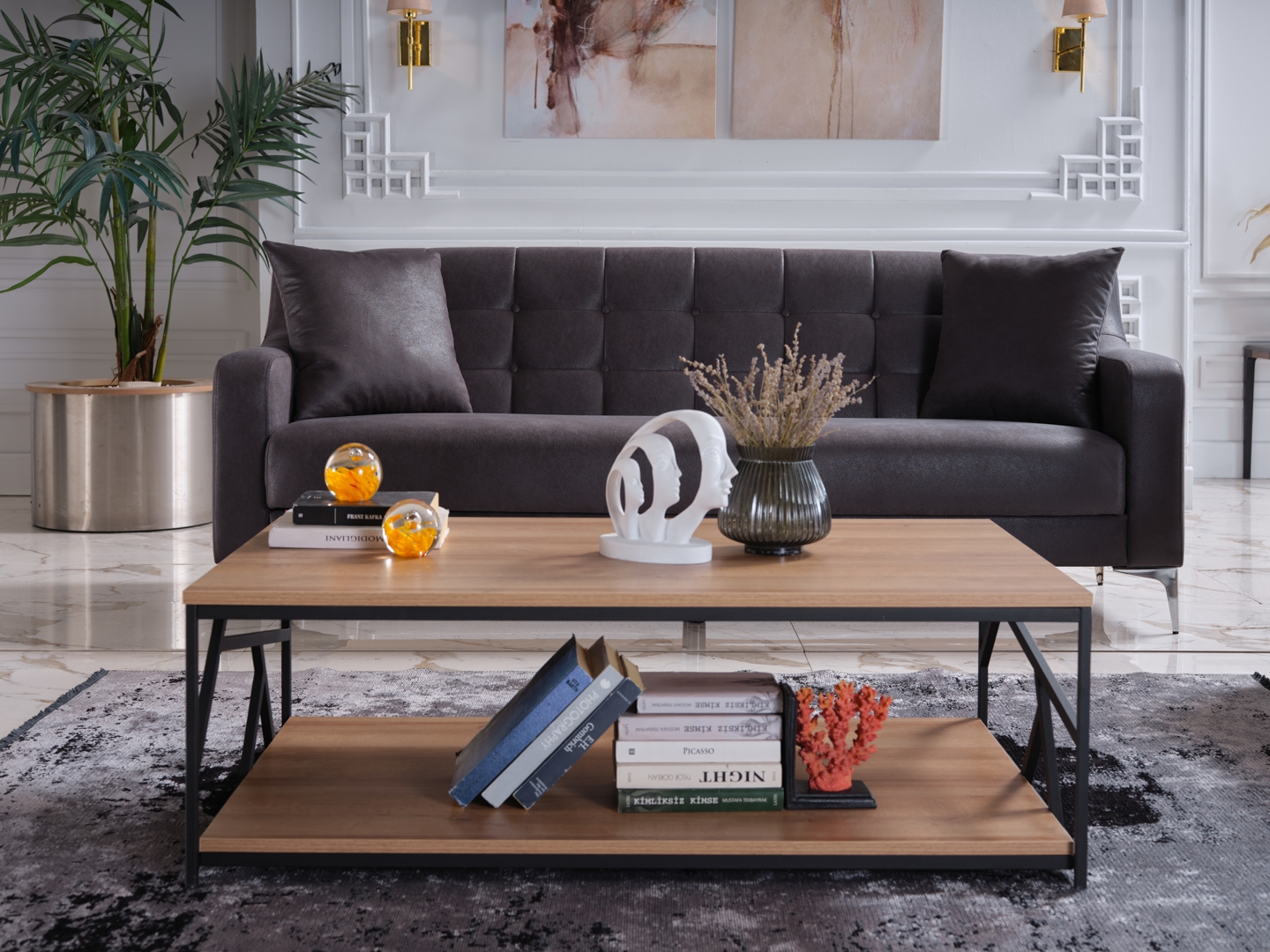 Whimsy Wood/Metal Rectangular Coffee Table