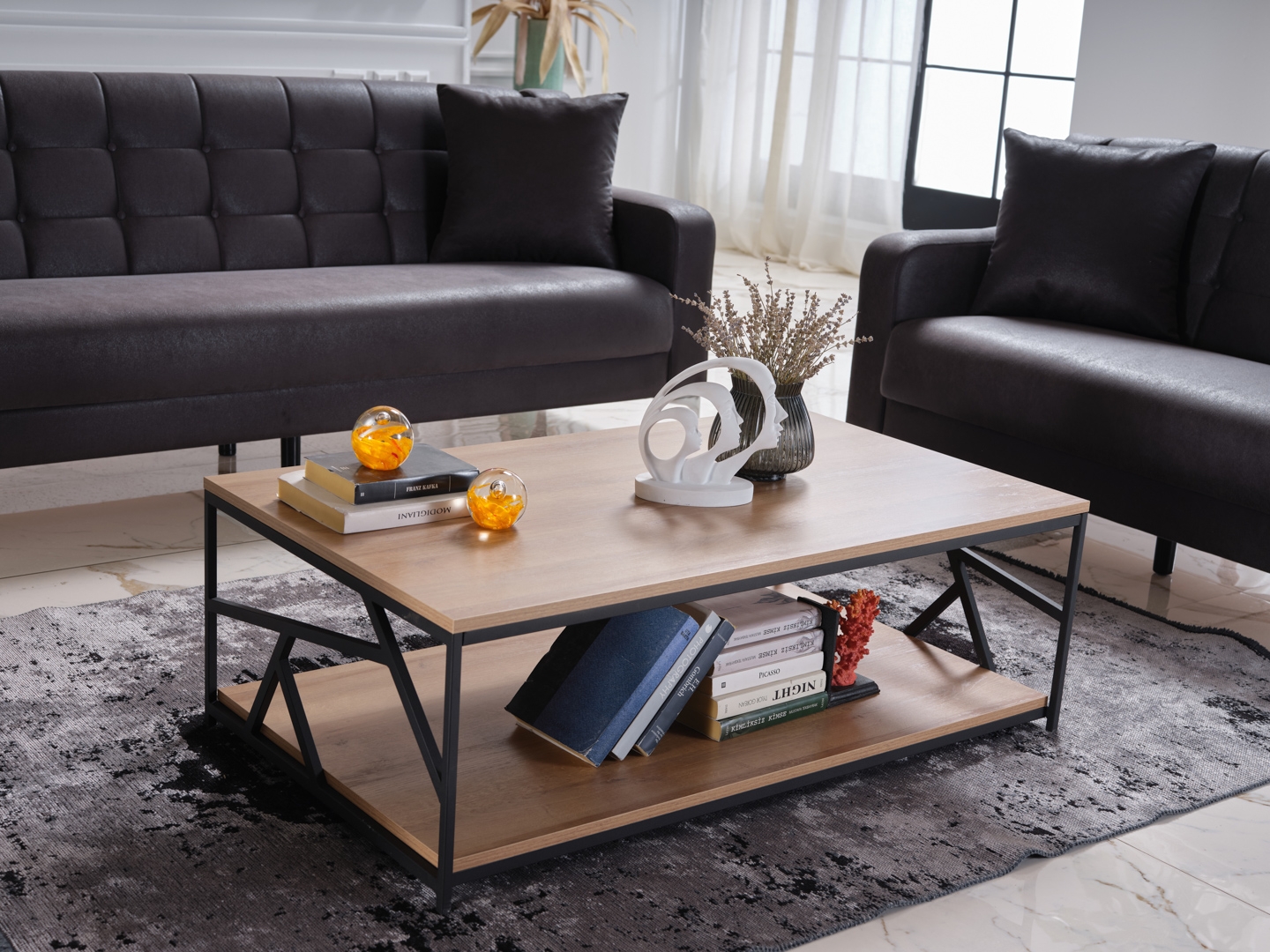 Whimsy Wood/Metal Rectangular Coffee Table
