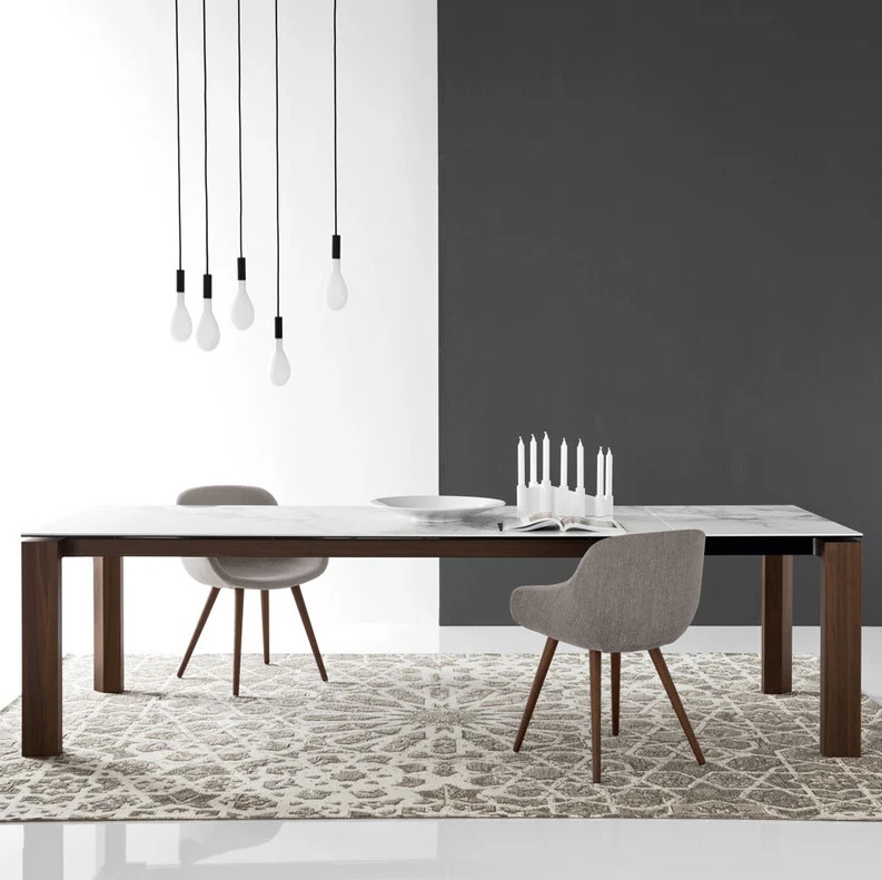 Omnia W70.9"-94.5" Rectangular Ceramic/Wood Veneer Extendable Dining Table
