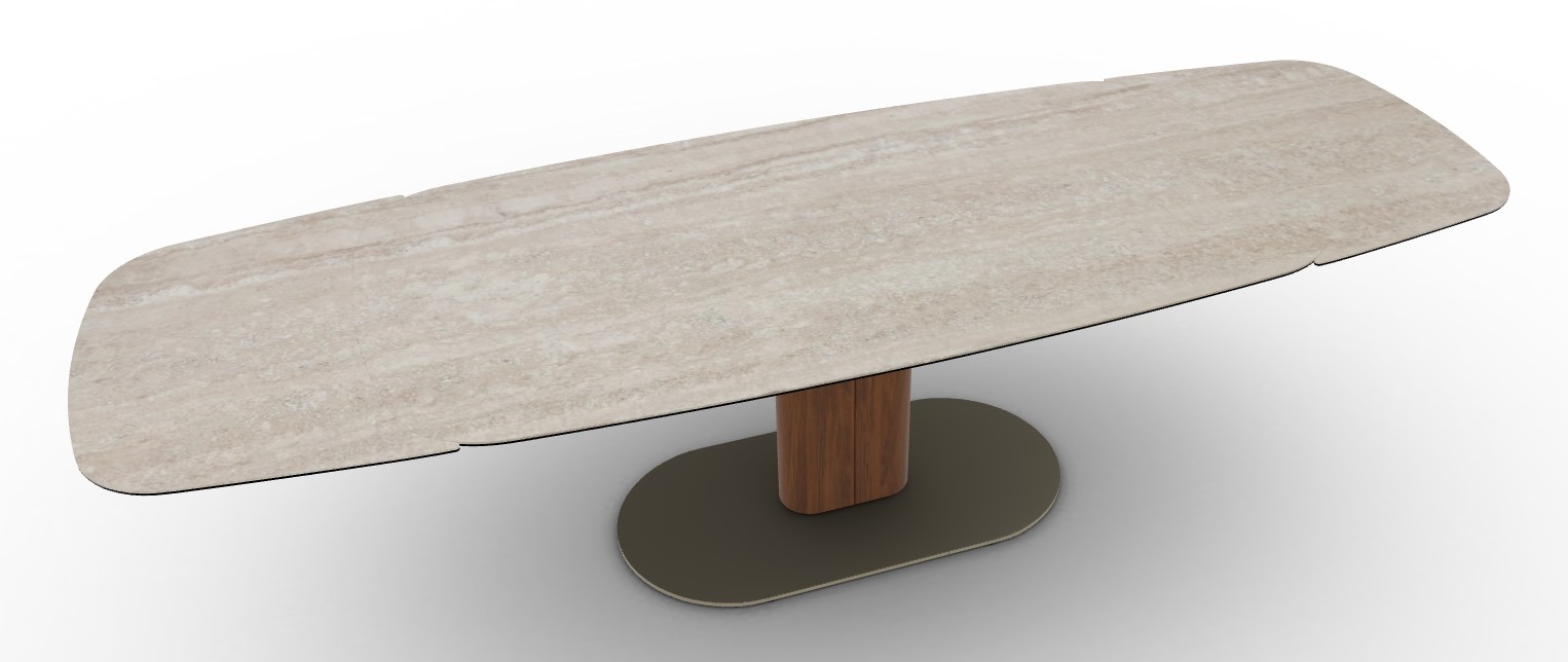 Cameo W78.8"-116.6" Rectangular Ceramic/Cannulated Wood Veneer Pedestal Extendable Dining Table w/Rounded Corners