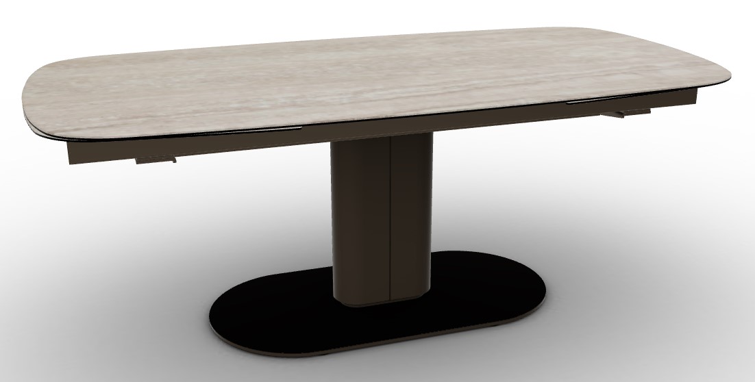 Cameo W78.8"-116.6" Rectangular Ceramic/Metal/Cannulated Wood Veneer Pedestal Extendable Dining Table w/Rounded Corners