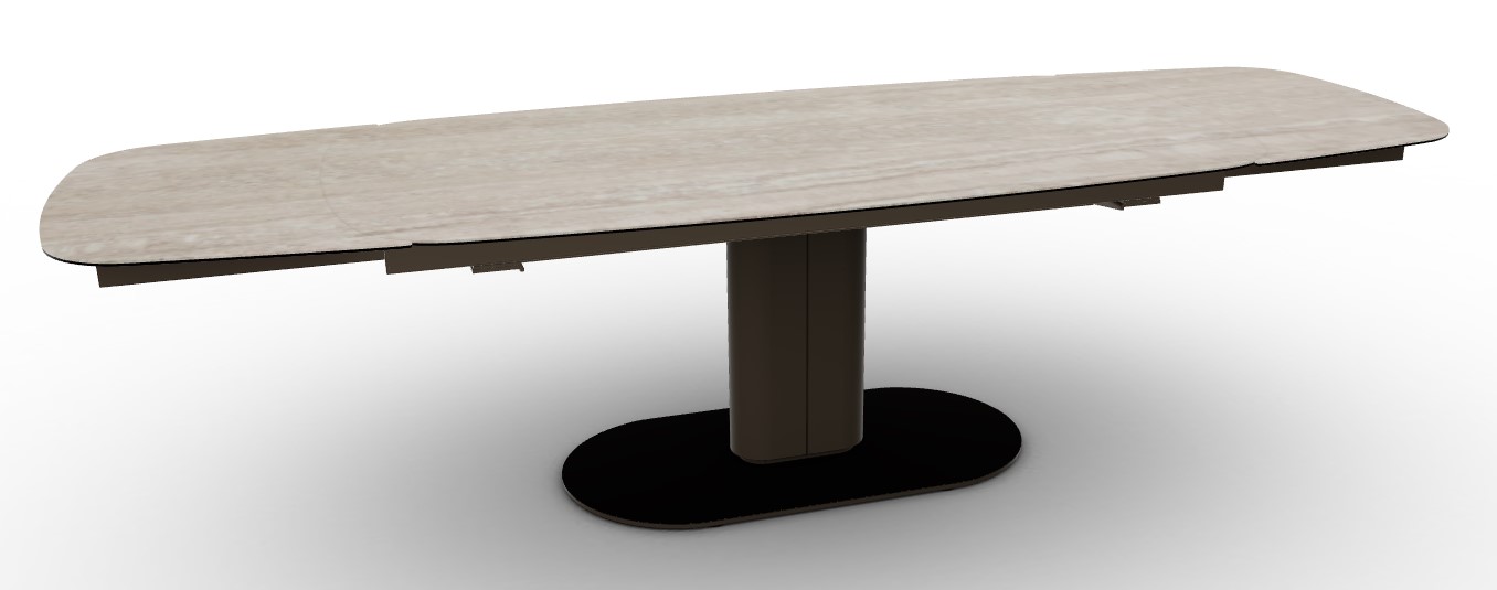 Cameo W78.8"-116.6" Rectangular Ceramic/Metal/Cannulated Wood Veneer Pedestal Extendable Dining Table w/Rounded Corners