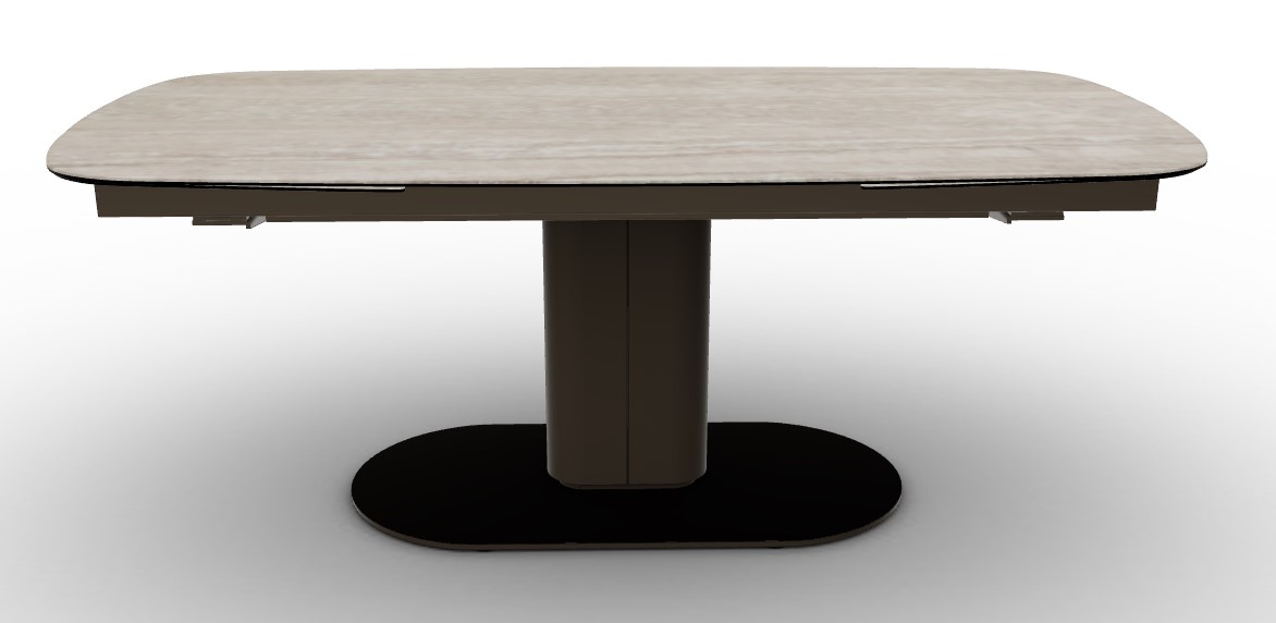 Cameo W78.8"-116.6" Rectangular Ceramic/Metal/Cannulated Wood Veneer Pedestal Extendable Dining Table w/Rounded Corners