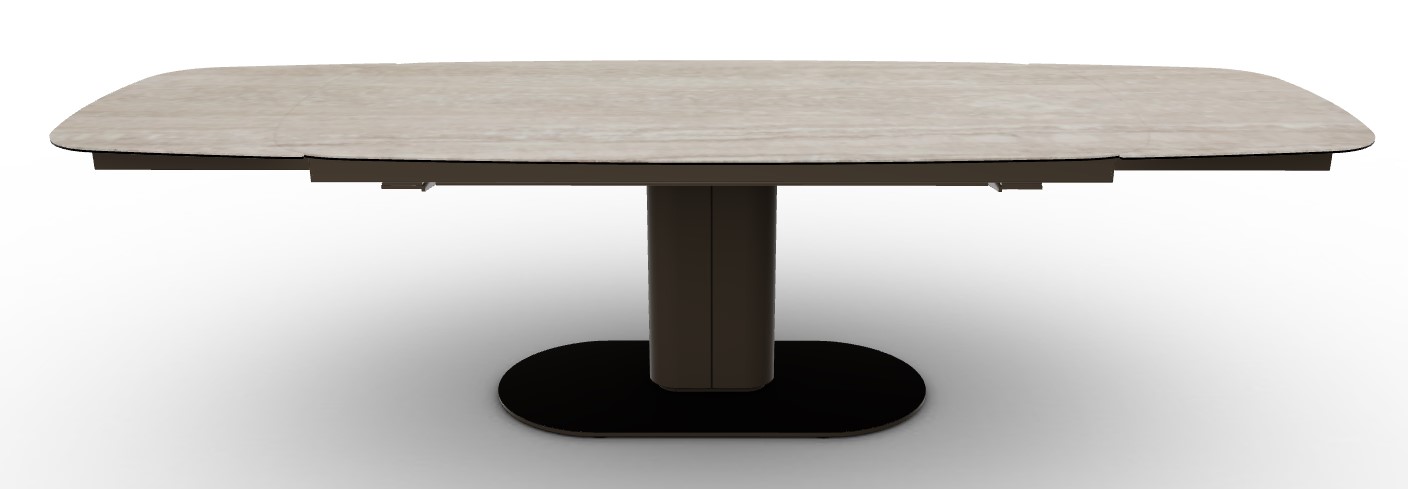 Cameo W78.8"-116.6" Rectangular Ceramic/Metal/Cannulated Wood Veneer Pedestal Extendable Dining Table w/Rounded Corners