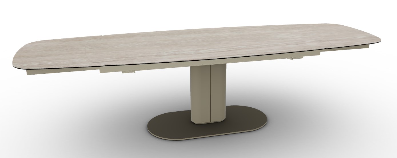 Cameo W78.8"-116.6" Rectangular Ceramic/Metal Pedestal Extendable Dining Table w/Rounded Corners