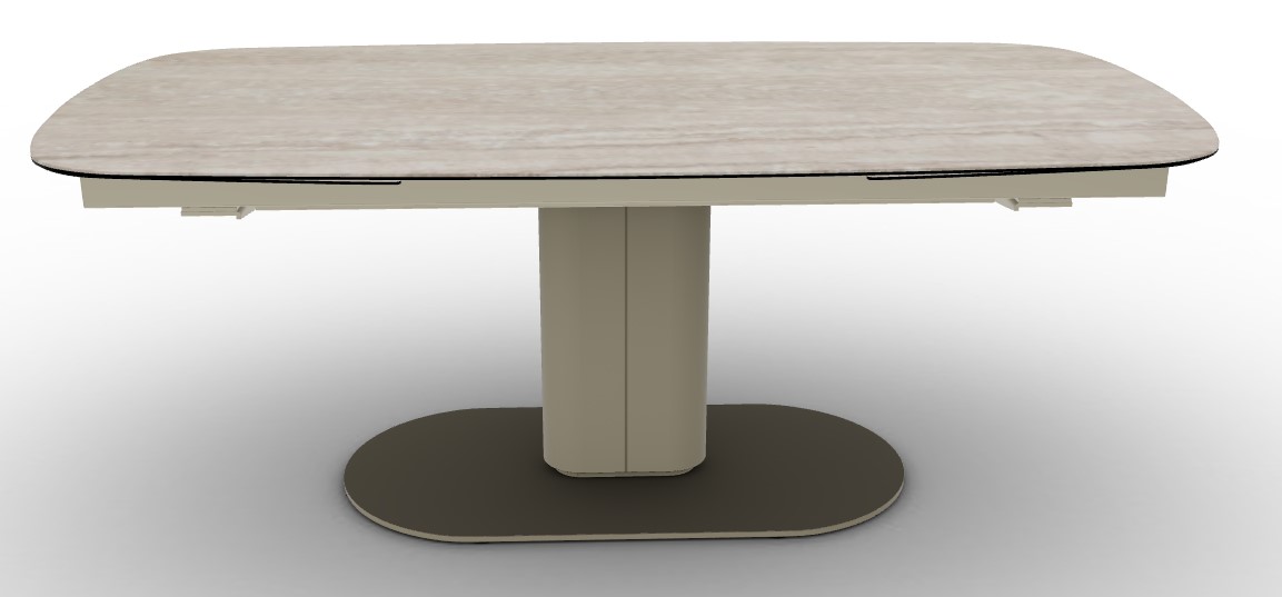 Cameo W78.8"-116.6" Rectangular Ceramic/Metal Pedestal Extendable Dining Table w/Rounded Corners
