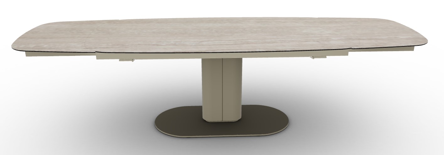 Cameo W78.8"-116.6" Rectangular Ceramic/Metal/Cannulated Wood Veneer Pedestal Extendable Dining Table w/Rounded Corners