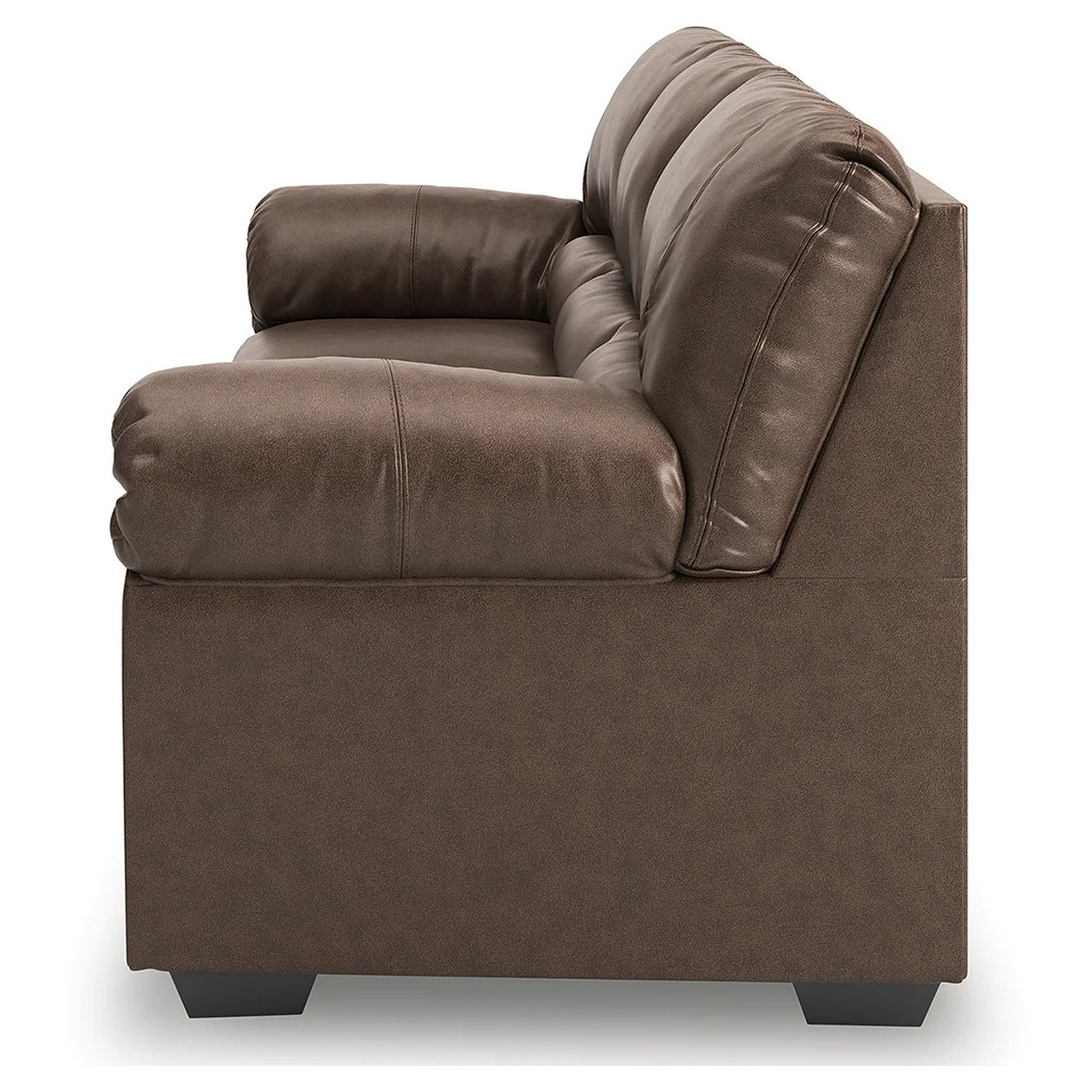 WillowBend Modern Sofa | Umber Faux Leather with Jumbo Stitching