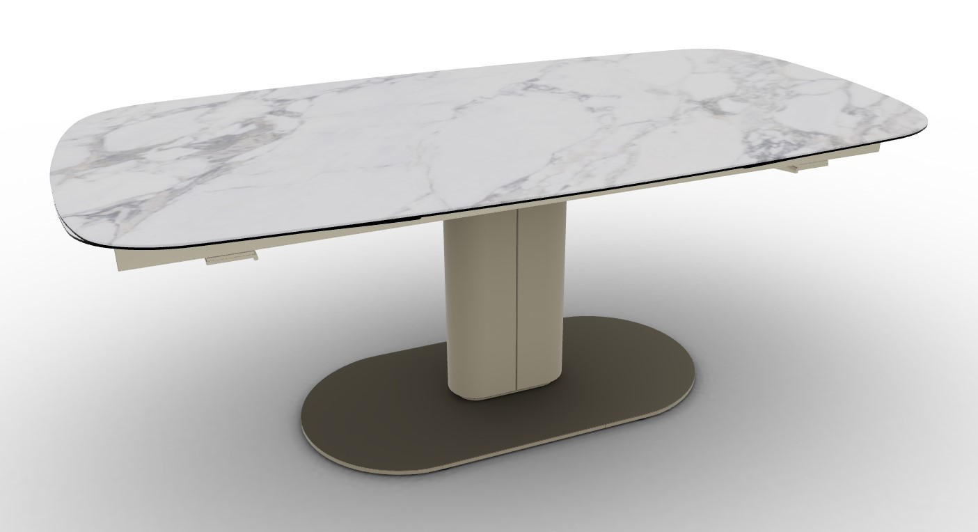 Cameo W78.8"-116.6" Rectangular Ceramic/Metal/Cannulated Wood Veneer Pedestal Extendable Dining Table w/Rounded Corners