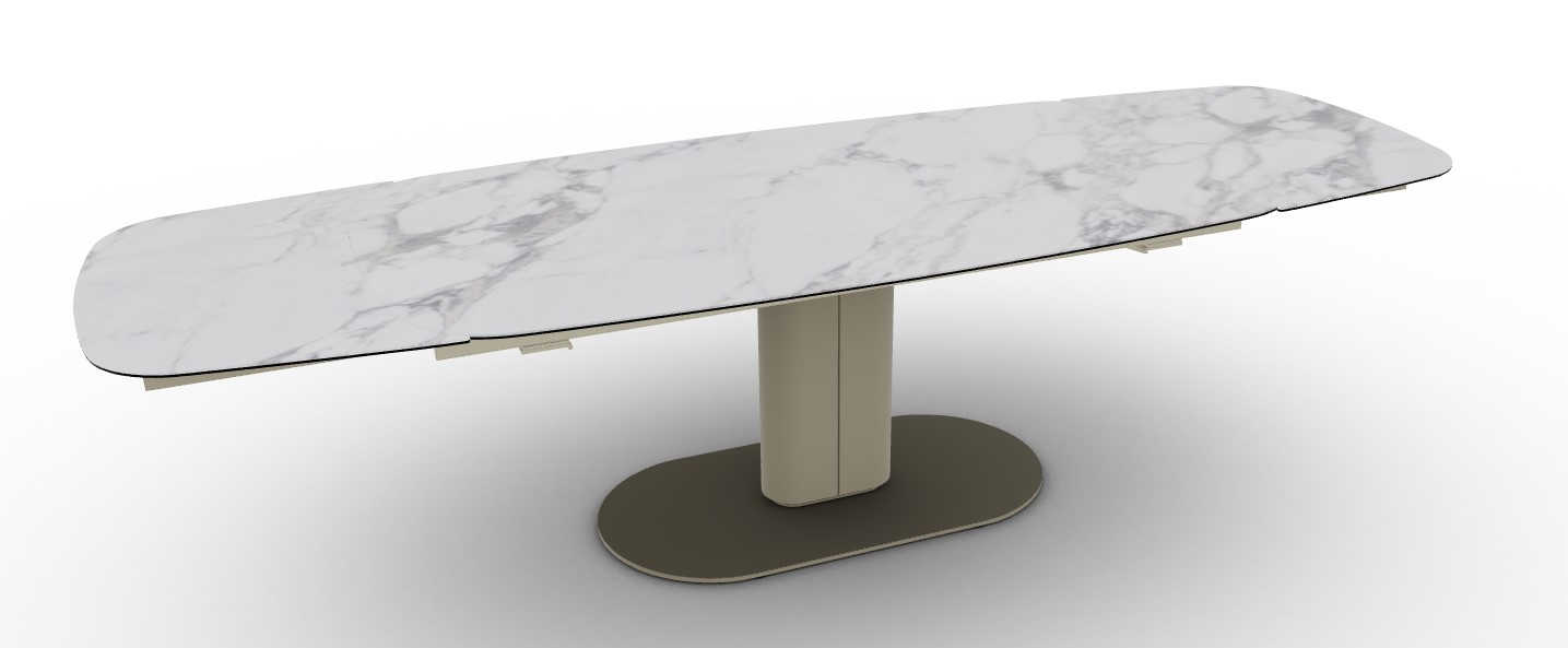 Cameo W78.8"-116.6" Rectangular Ceramic/Metal/Cannulated Wood Veneer Pedestal Extendable Dining Table w/Rounded Corners