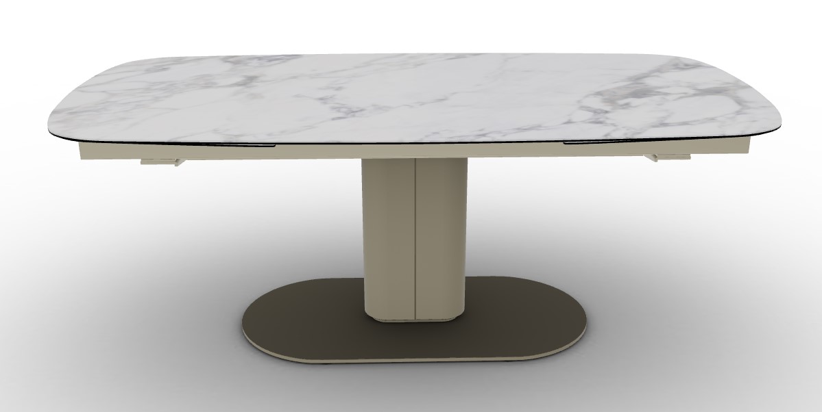 Cameo W78.8"-116.6" Rectangular Ceramic/Metal/Cannulated Wood Veneer Pedestal Extendable Dining Table w/Rounded Corners
