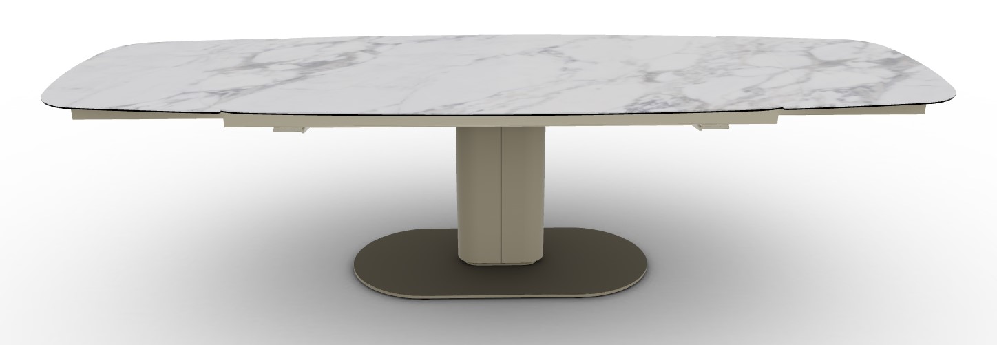 Cameo W78.8"-116.6" Rectangular Ceramic/Metal Pedestal Extendable Dining Table w/Rounded Corners