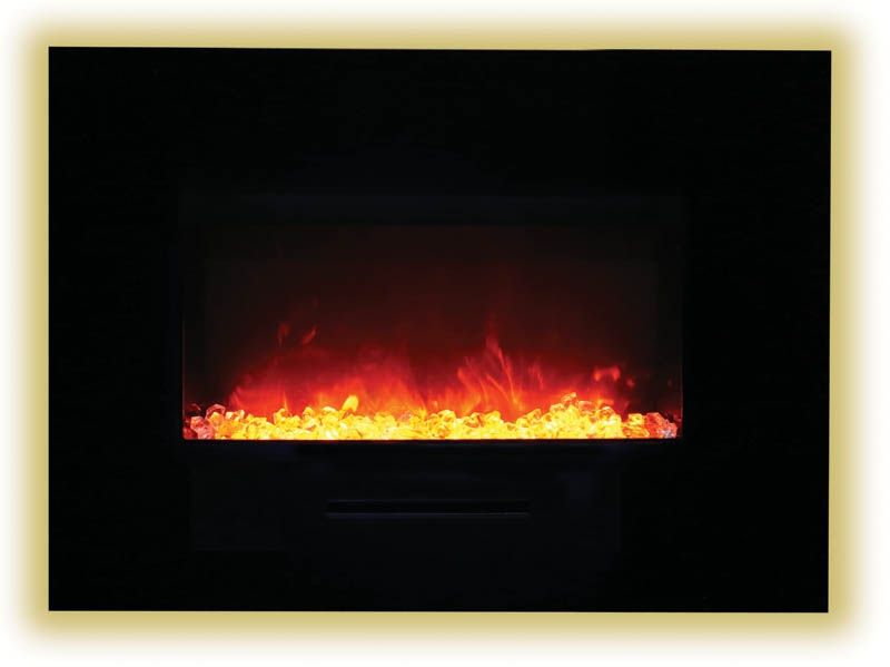 WM-FM 26" Flush Mount Electric Fireplace w/Black Glass Surround & Log Set