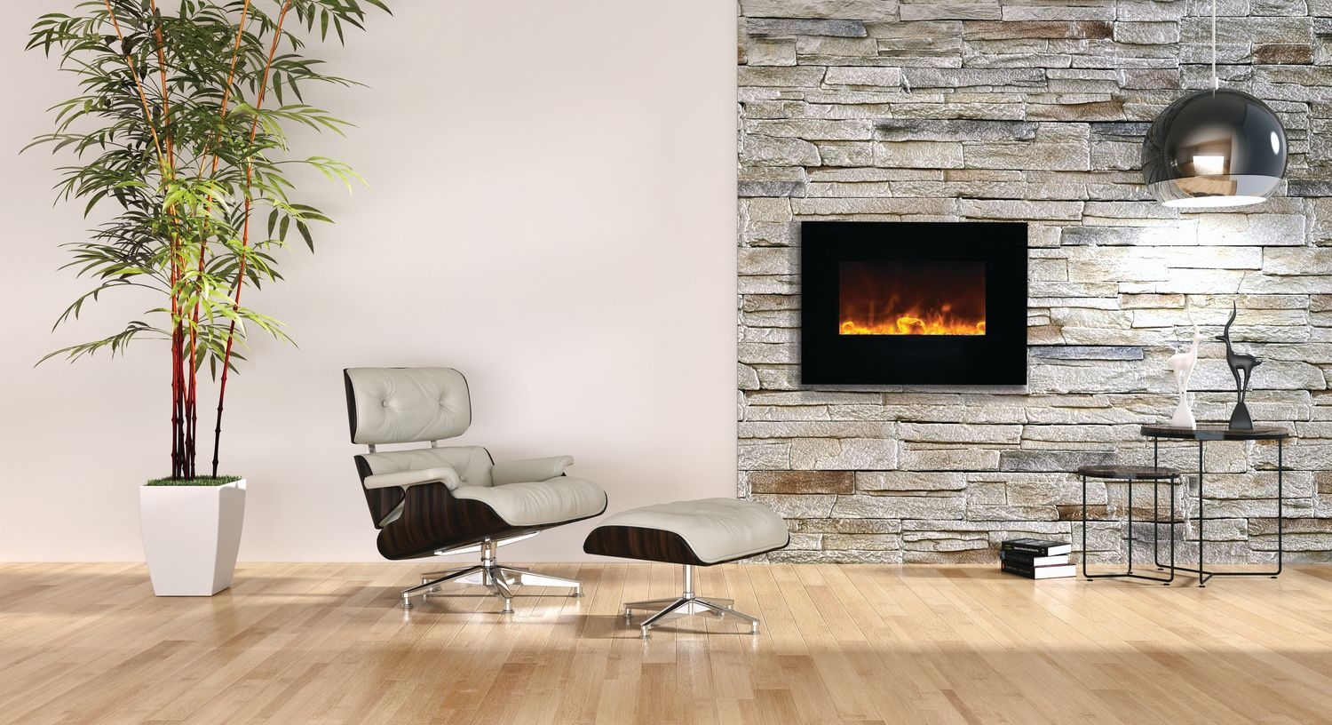 WM-FM Flush Mount Electric Fireplace w/Black Glass Surround