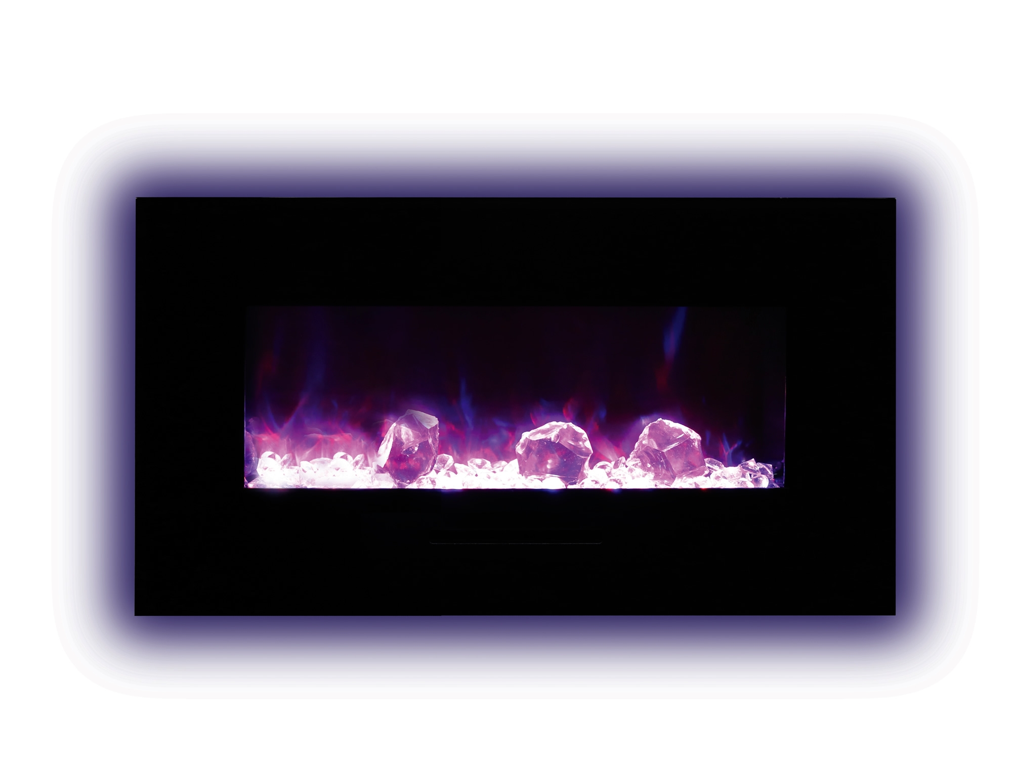 WM-FM 34" Flush Mount Electric Fireplace w/Black Glass Surround & Log Set