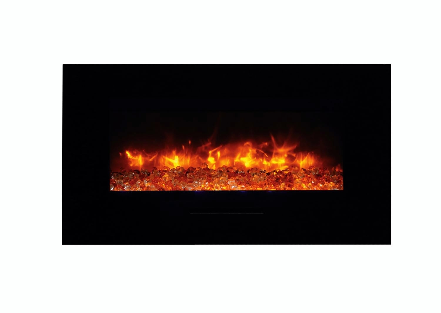 WM-FM 34" Flush Mount Electric Fireplace w/Black Glass Surround & Log Set