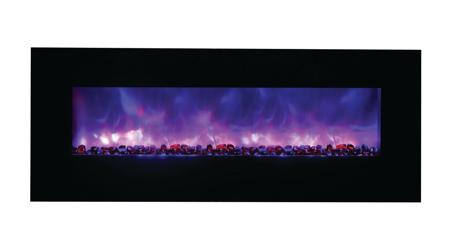 WM-FM 48" Flush Mount Electric Fireplace w/Black Glass Surround & Log Set