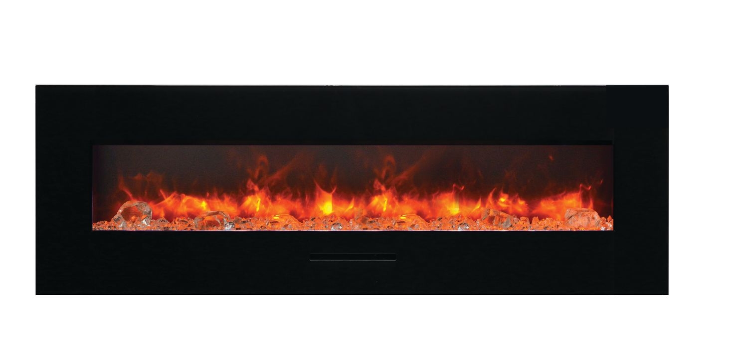 WM-FM 60" Flush Mount Electric Fireplace w/Black Glass Surround & Log Set
