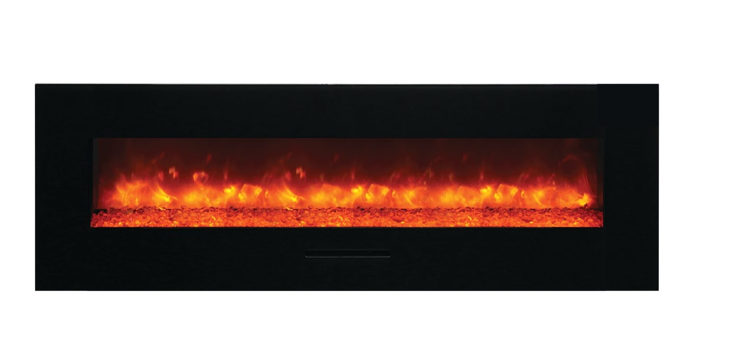 WM-FM 60" Flush Mount Electric Fireplace w/Black Glass Surround & Log Set